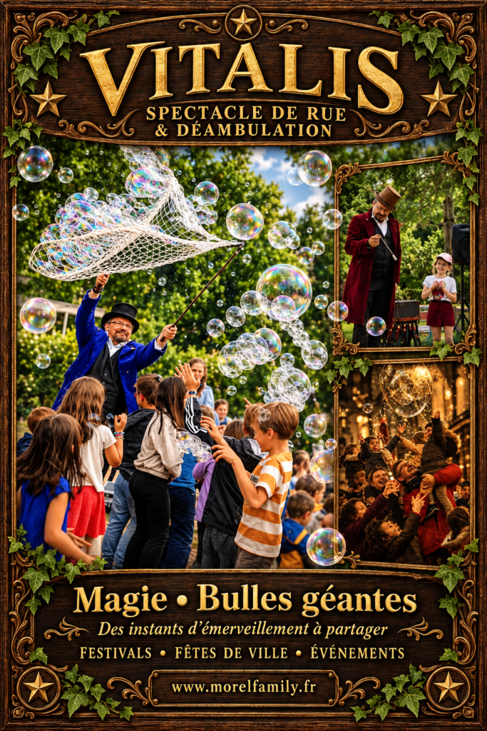 Spectacle de rue déambulatoire - Vitalis, le magicien des bulles